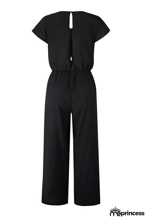 V Neck Knot Short Sleeve Jumpsuit