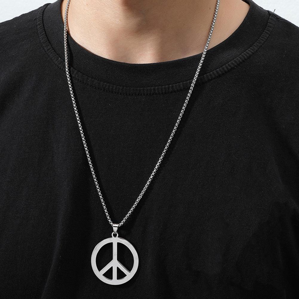 Steel Peace Sign Pendant Necklaces for Men Women