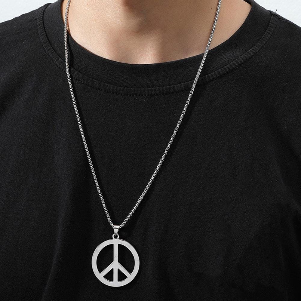 Steel Peace Sign Pendant Necklaces for Men Women-VESSFUL