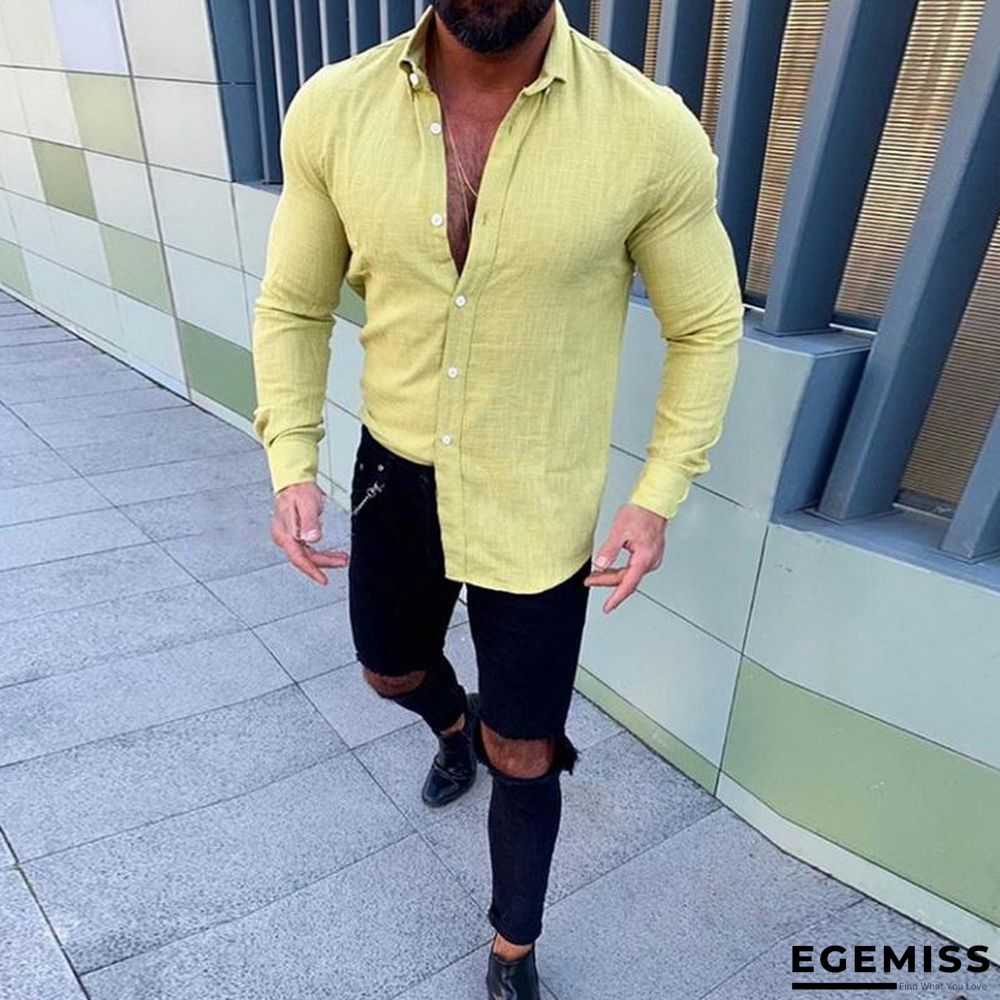 Men Fashion Long Sleeve Solid Button Shirts | EGEMISS