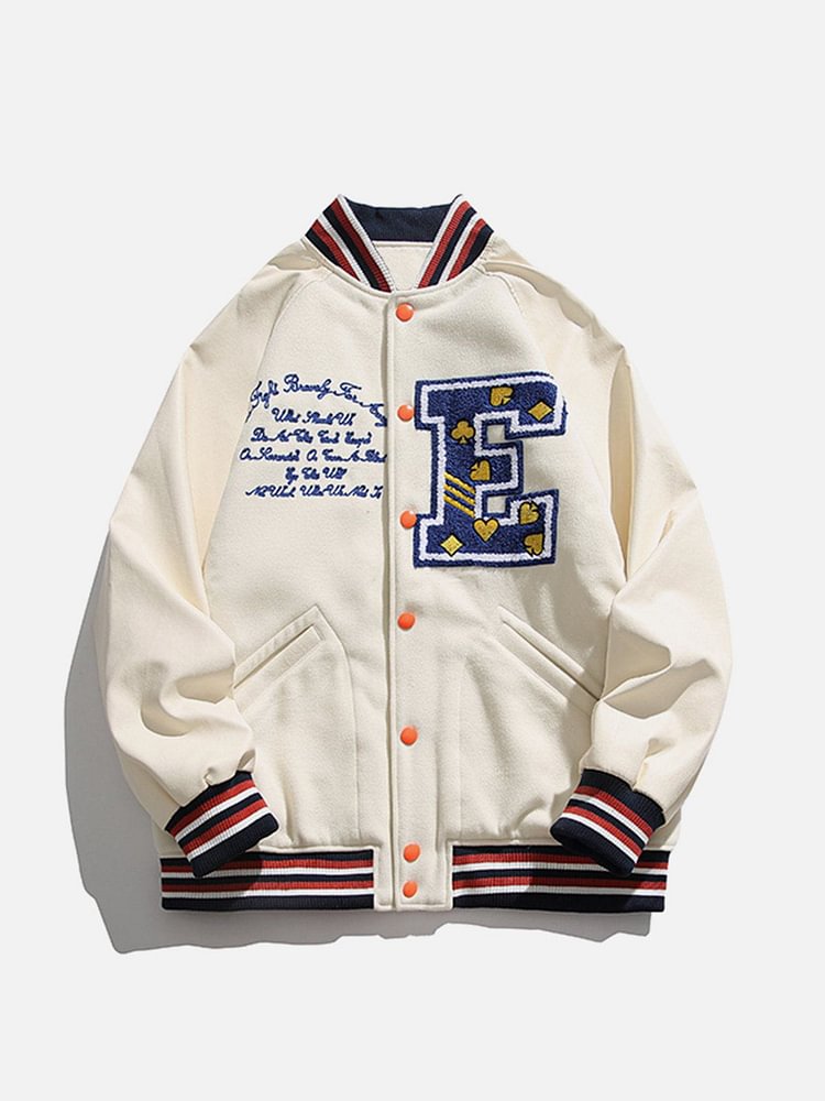 Two Tone Patchwork Embroidered Varsity Jacket