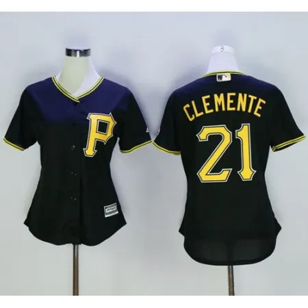 Women's Pittsburgh Pirates #21 Roberto Clemente Black  Alternate Stitched MLB Jersey