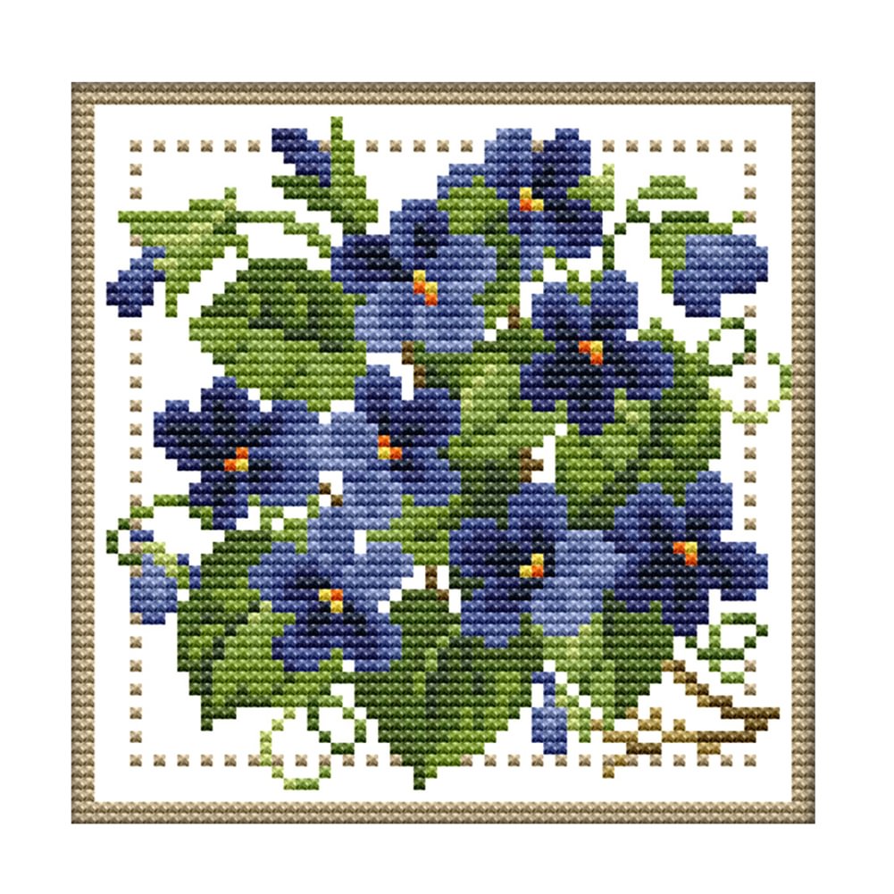 14CT Joy Sunday Stamped/Counted Cross Stitch - 12 Months Flower(17*17cm)