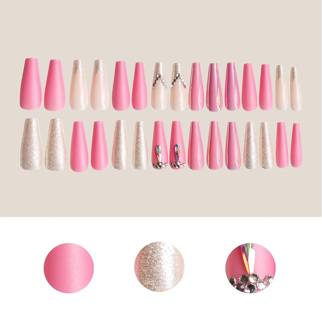 24/30Pcs Pink Leopard Designs False Nails French Long Coffin Artificial Fake Nail Fashion Full Cover Nail Art Tips Press on Nail-Nail Inspo