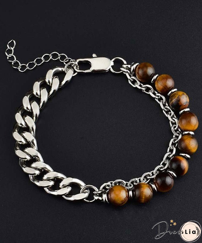 Retro Black Stainless Steel Agate Chain Bracelet