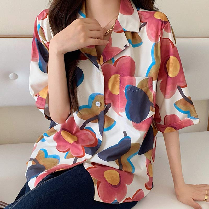 Vintage Floral Print Pocket Loose T-Shirt