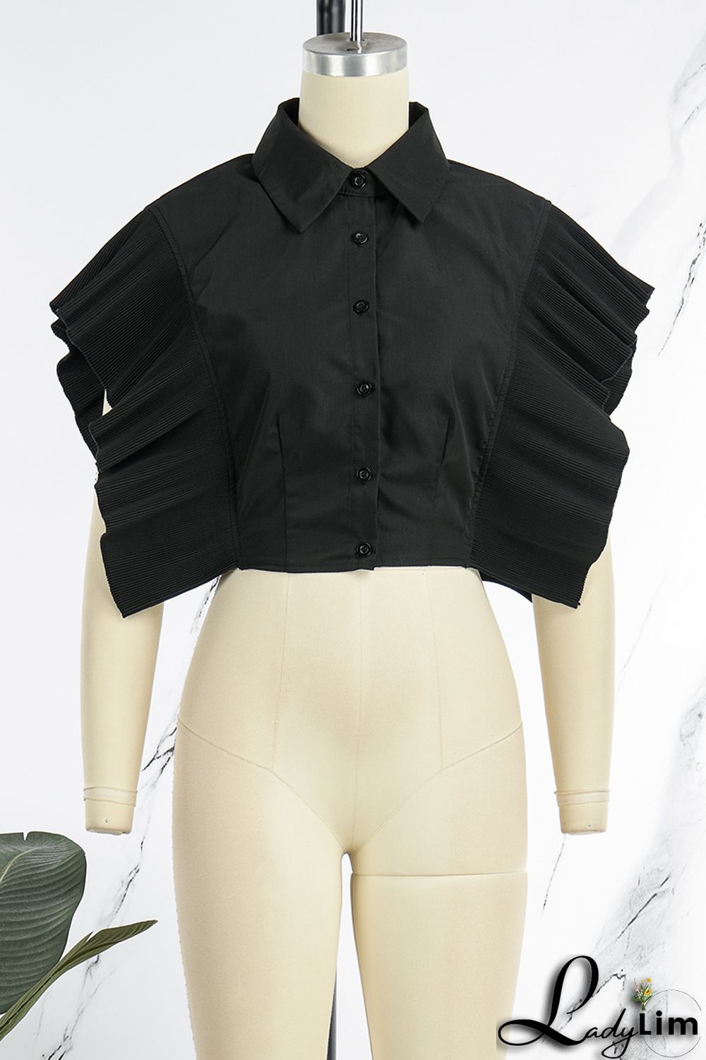 Rose Red Casual Solid Patchwork Buckle Flounce Turndown Collar Tops