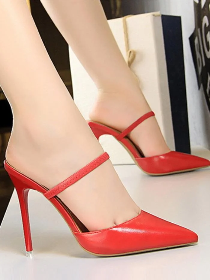 Simple Baotou stiletto with shallow mouth pointed toe hollow word with women's slippers