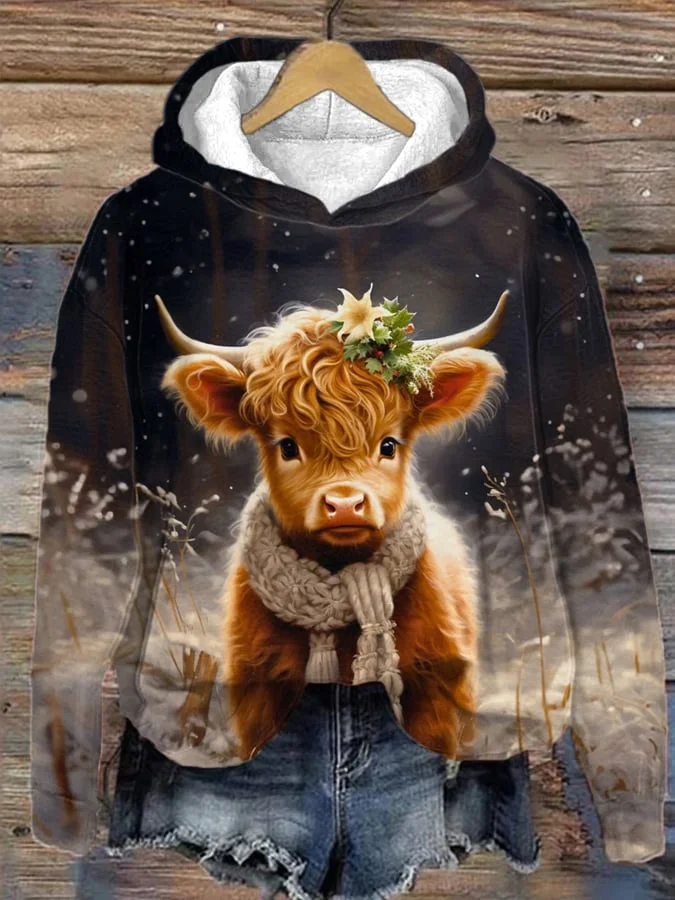 Women's Cute Baby Highland Cow Print Hoodie socialshop