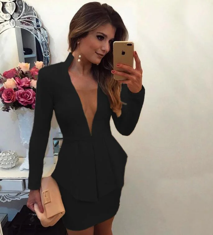 Office Lady Elegant Blazer Dresses Women Sexy Wear To Work Suit Dress Smart Casual Long Sleeve V Neck 2021 Spring Dress