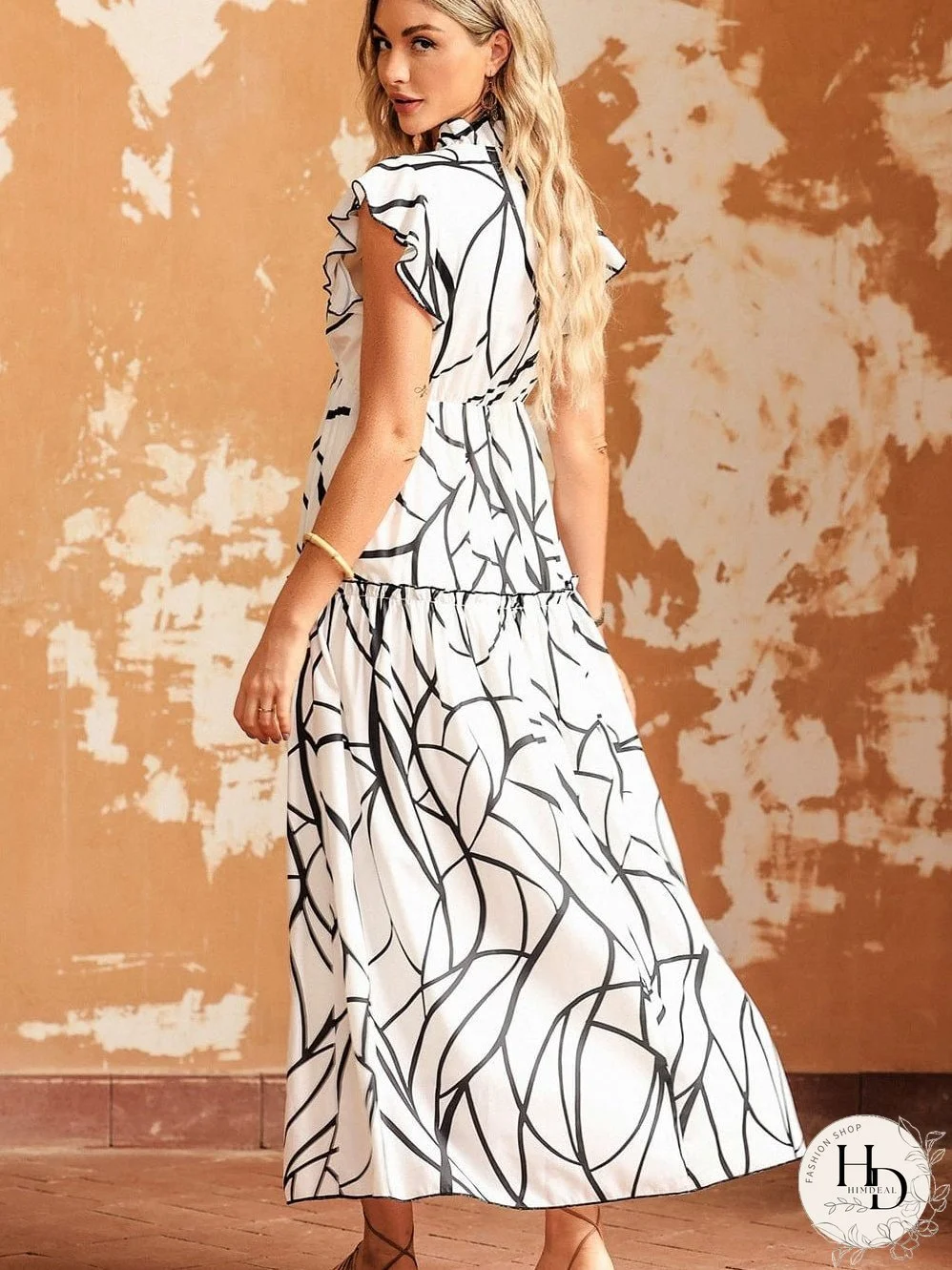Tiered Maxi Dress with Abstract Faces