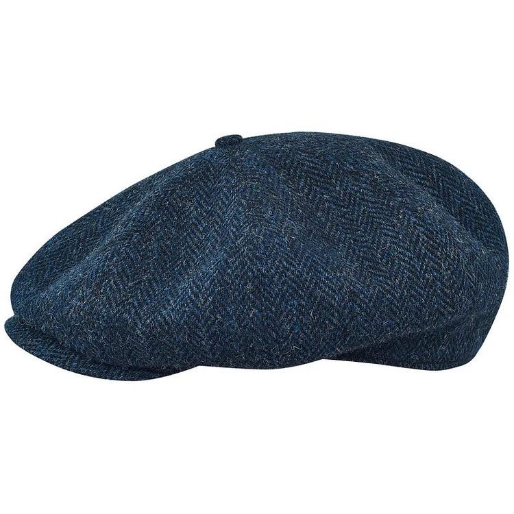 PEAKY CAPS Genuine Scottish Harris Tweed 8 Panels Newsboy Cap Apple Bandit Hooligan Blinder Hat Shelby Wool Large Crown BLUE-bLACK