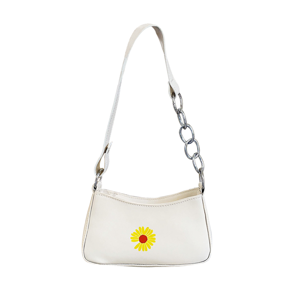 

Daisy Flower Underarm Shoulder Bag Small Lady Chain PU Handbag Totes, White, 501 Original