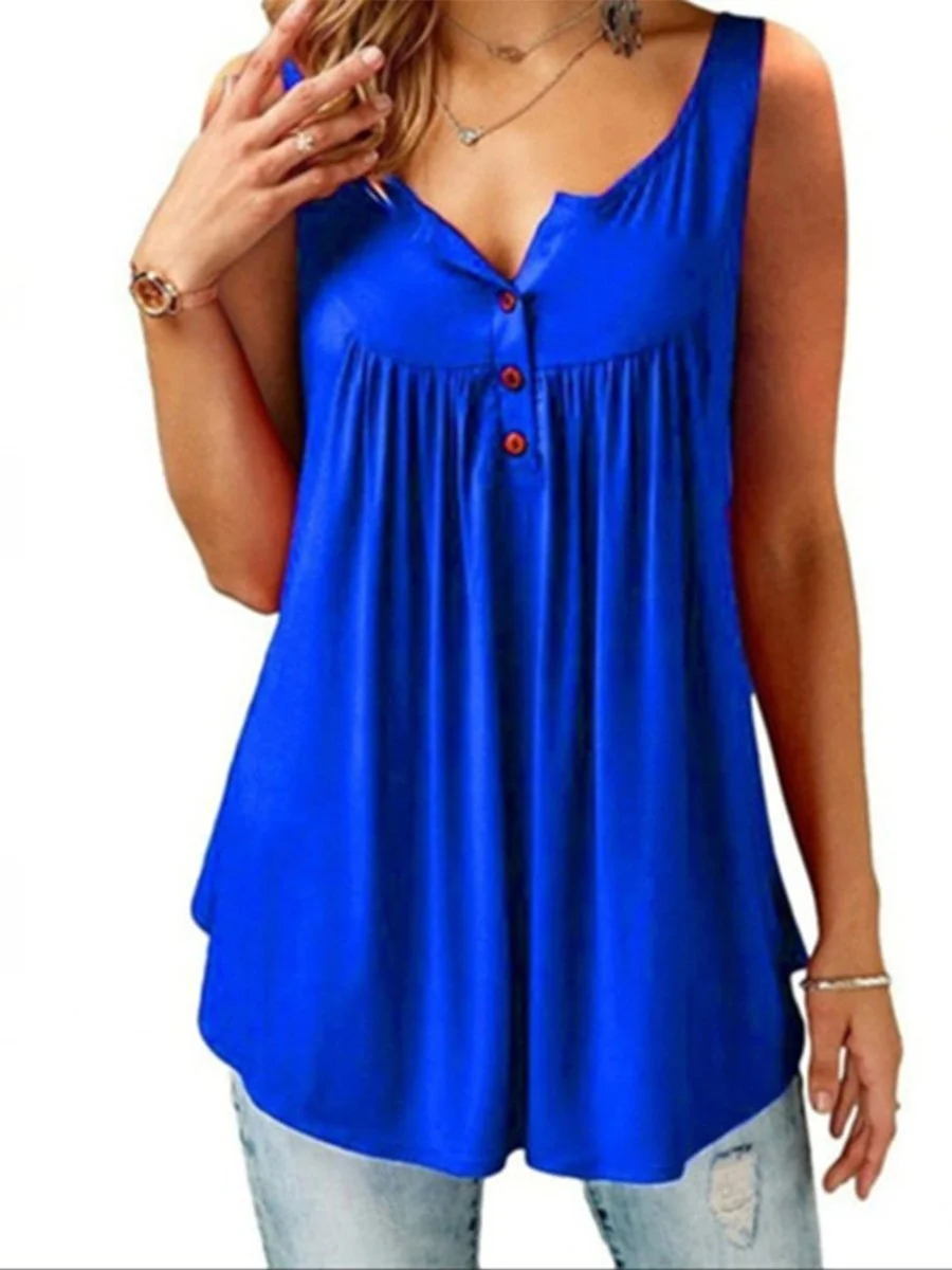 Solid Color Ruffle Button Tank Top