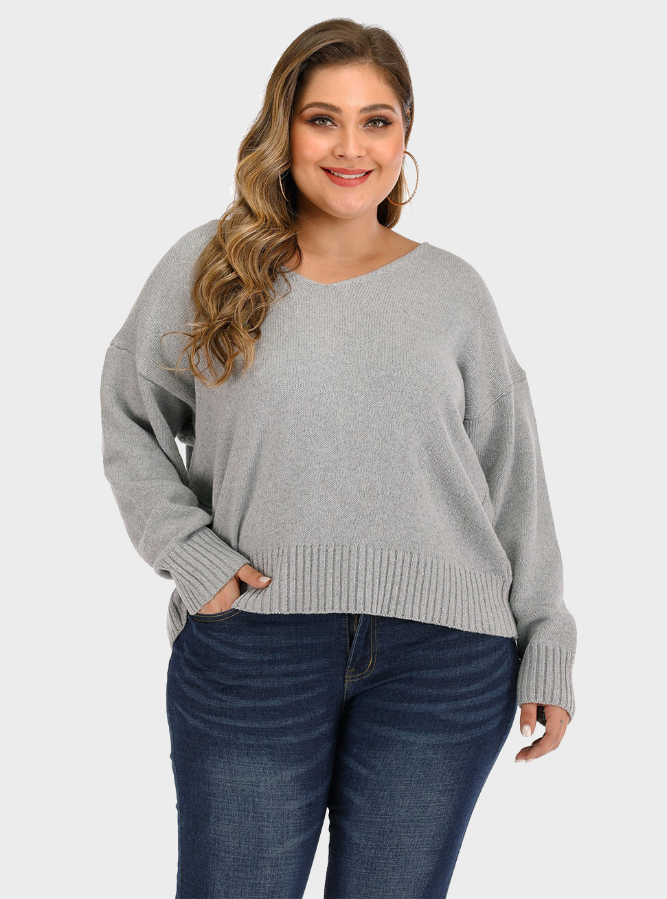  thdmladies Plus Size Sexy Open Back V-neck Sweater thedmladies