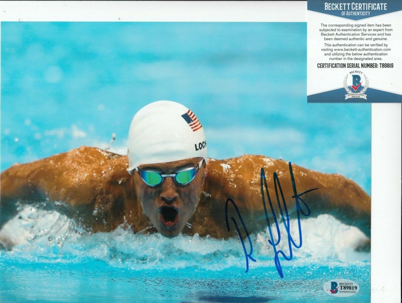 RYAN LOCHTE signed (12 X OLYMPIC SWIMMER) Swimming 8X10 Photo Poster painting BECKETT BAS T89819