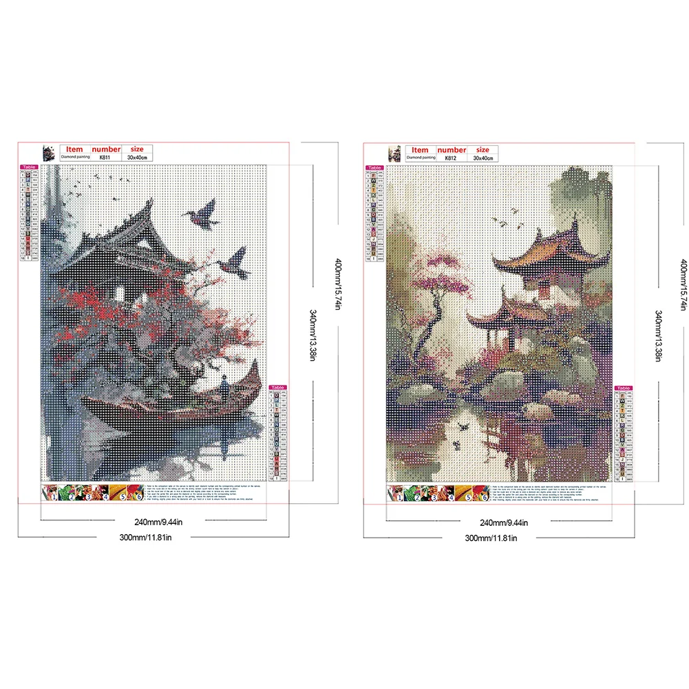 2pcs/Set Diamond Painting - Full Round Drill - Ink Landscape(Canvas|30*40cm)