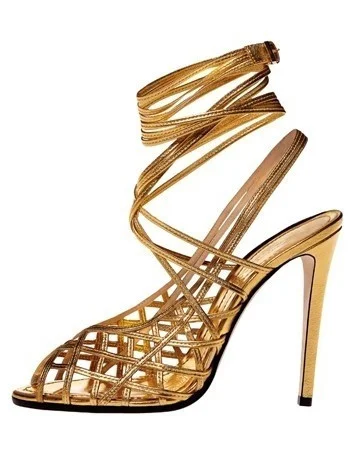 Gold Strappy Sandals Slingback Caged Stiletto Heels |FSJ Shoes