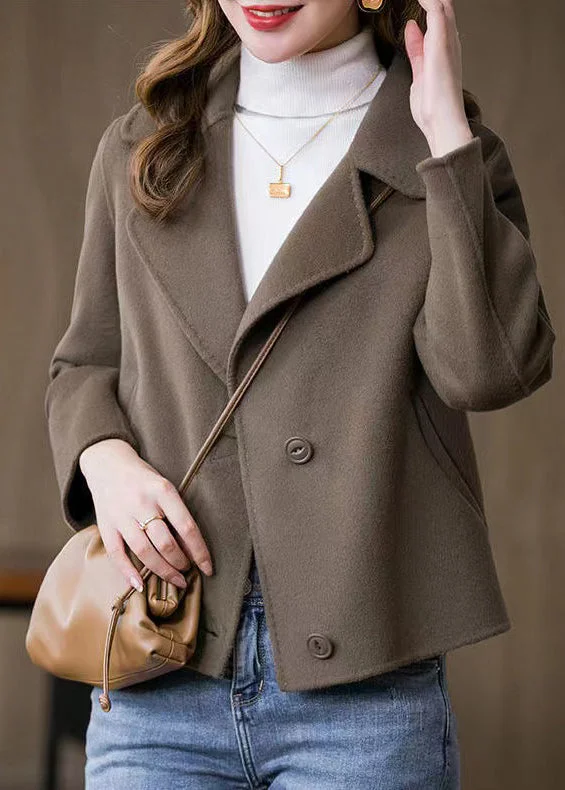 Art Brown Button Woolen Coat Spring