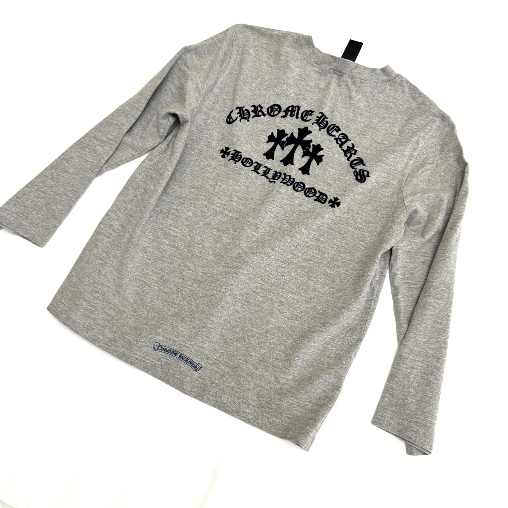 Grey Cross Long Sleeve Crop Top - Back View