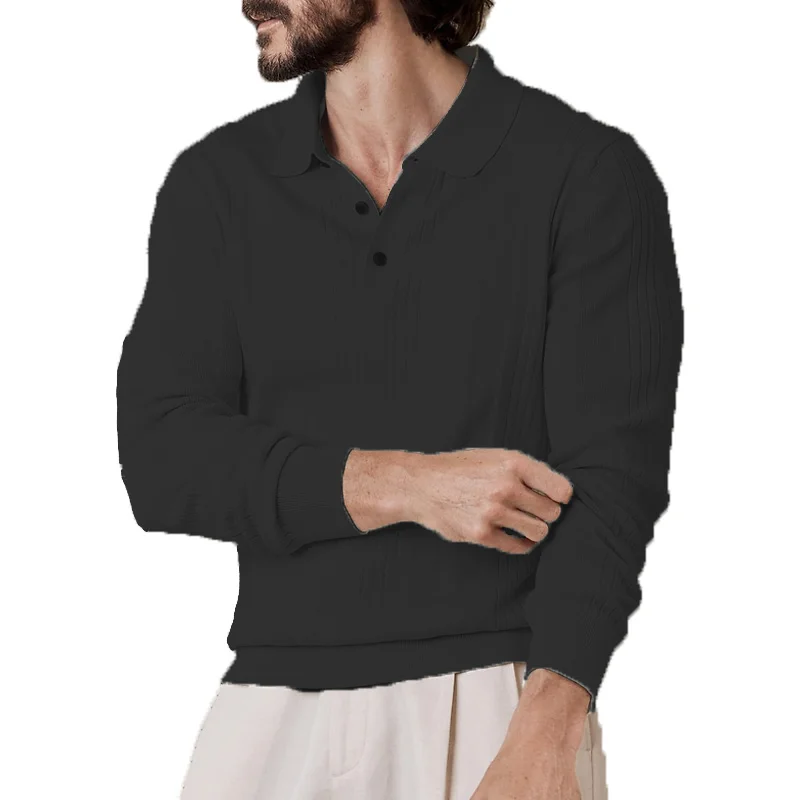 Casual Cotton Long Sleeve Polo Sweater