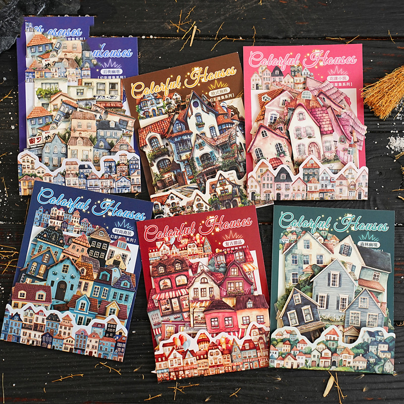 스티커 - 컬러풀 하우스 시리즈 빈티지 빌딩