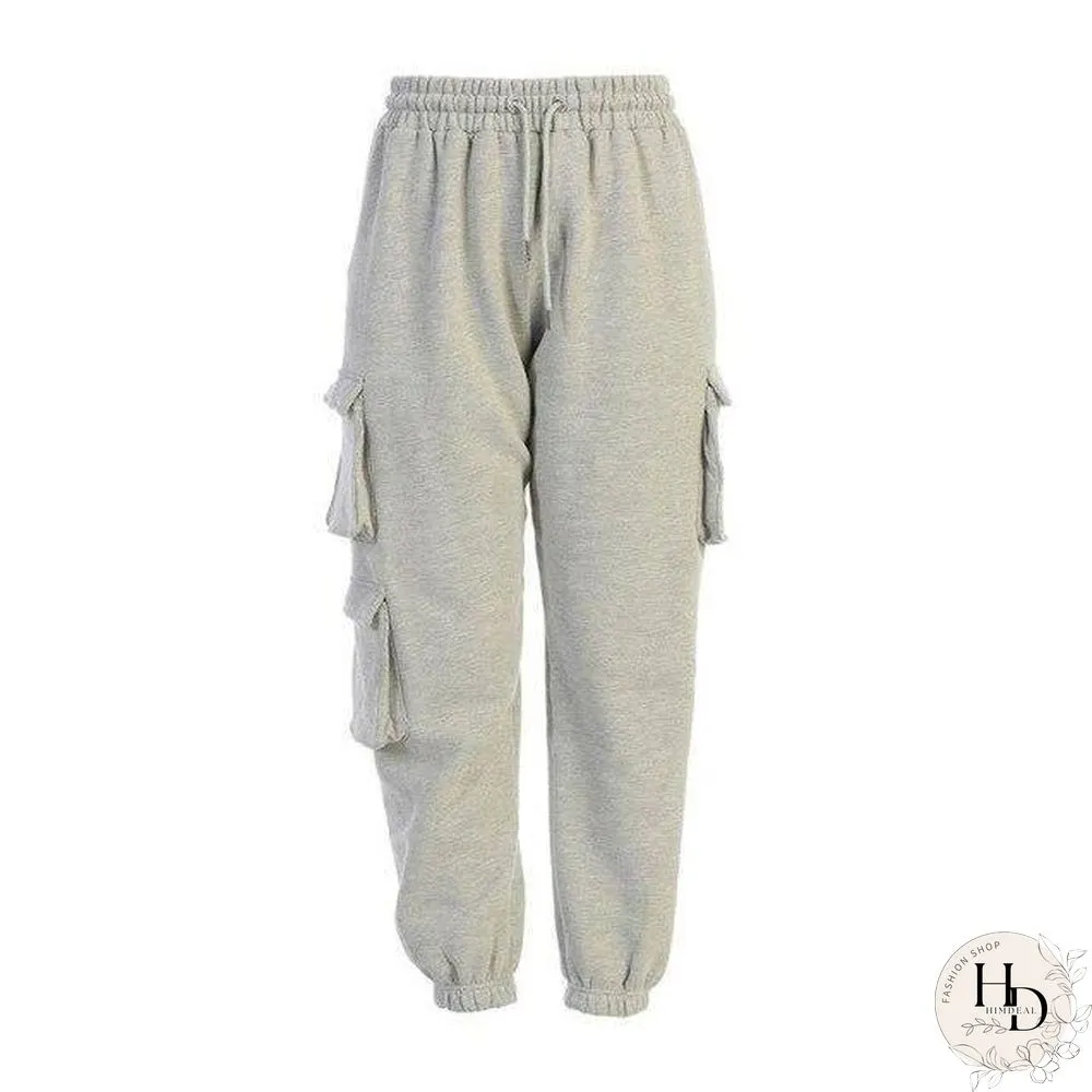 Multi-pocket Sweatpants Women Casual High Elastic Waist Drawstring