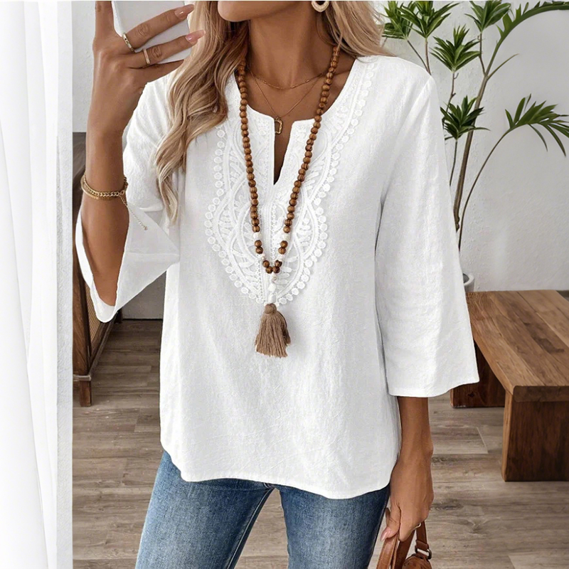 Elegant Lace-trimmed Comfortable V-neck Shirt wearshes