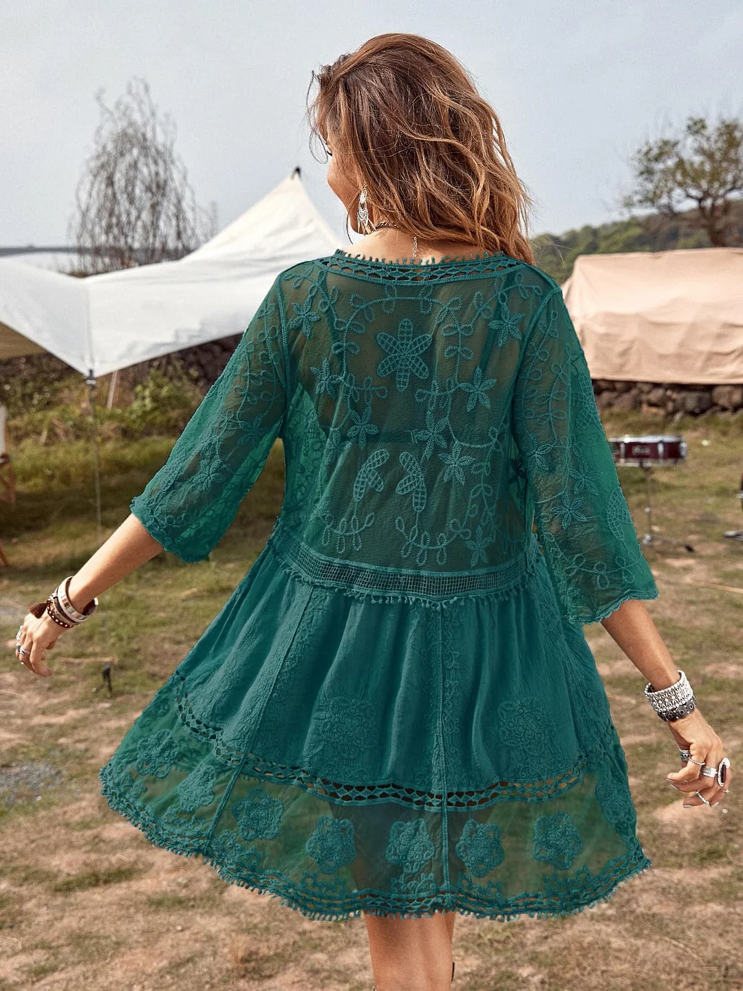 B2prity Women's Contrast Lace Bathing Suit Cover Up V-Neck Swimsuit Coverups Loose Swimwear Beach Dress Beachwear