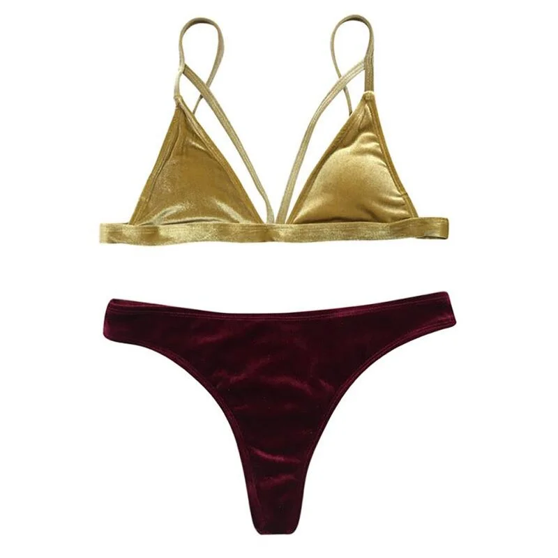 Women swimwear Gold Velvet Bikini Set Swimsuit Push Up Padded Bikini Set Beachwear Bathing Suits Swim Wear 2019 New S M L XL