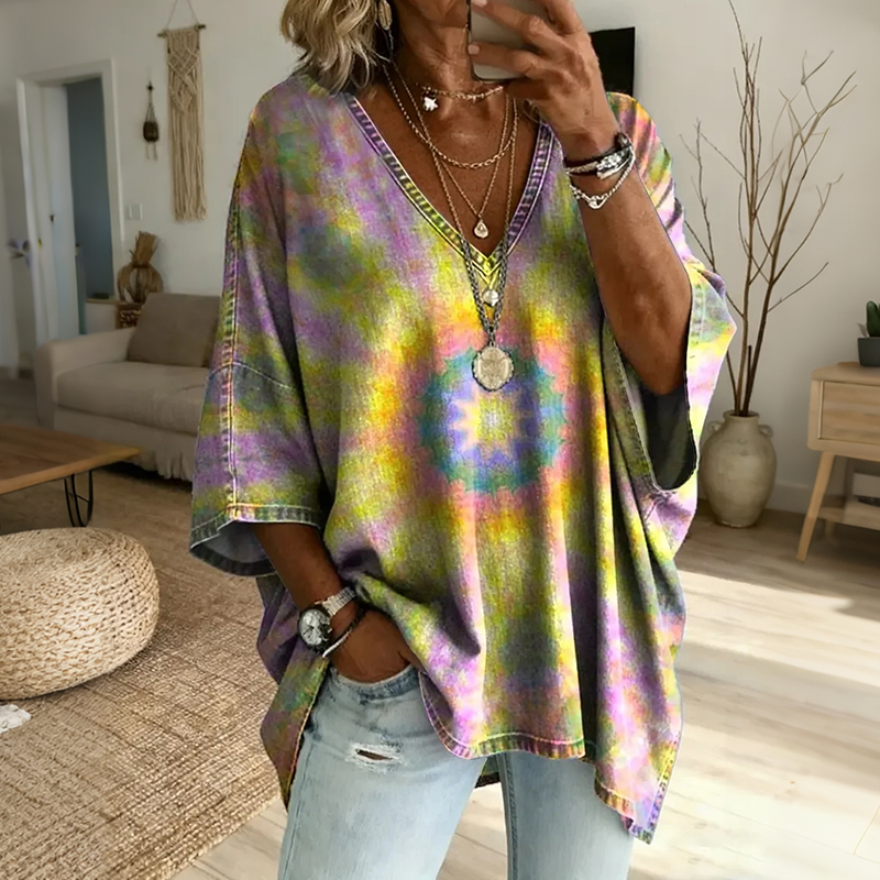 Ethnic Kaleidoscope Women's Art Print Casual  Cotton Top elevenforest