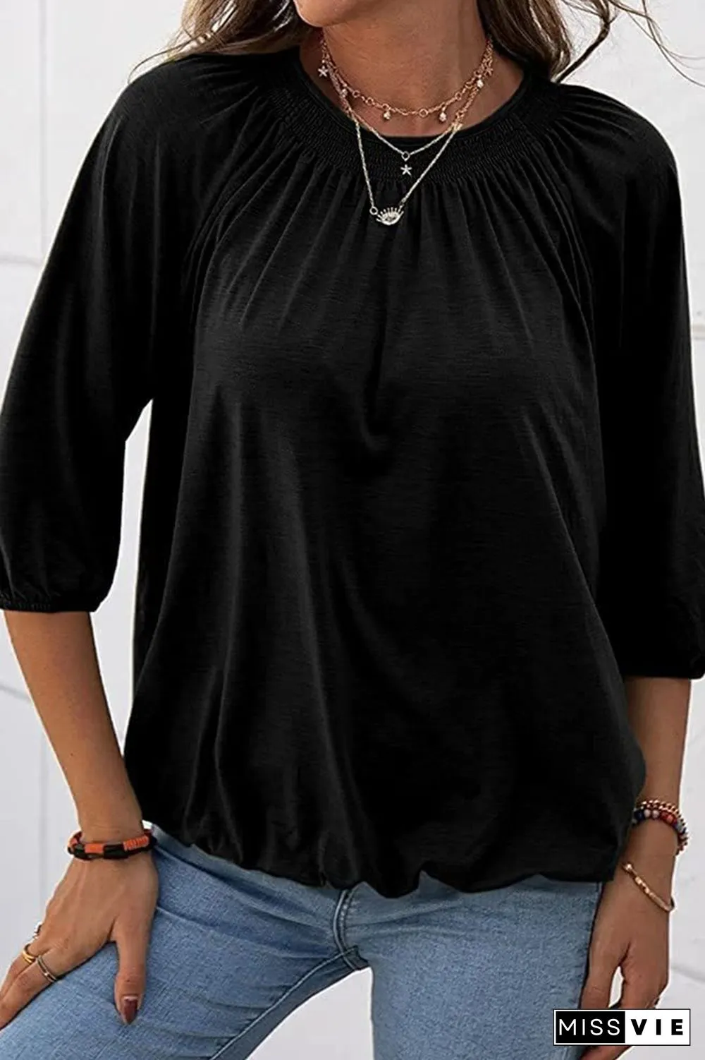 Casual Solid Split Joint O Neck Tops(7 colors)