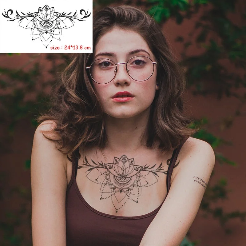 Temporary Tattoo Sticker Plant Leaf Flower Like Butterfly Sexy Chest Back Fake Tatoo Waterproof Flash Tatto Art for Woman Girl