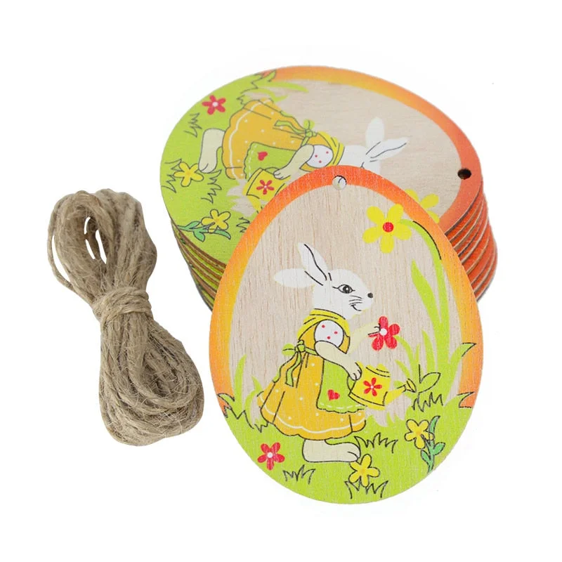 10pcs Wooden Easter Egg Wood Slices Pendant Ornaments Wedding Party Decoration Graffiti Egg Craft Hanging Kids Gift Easter Party