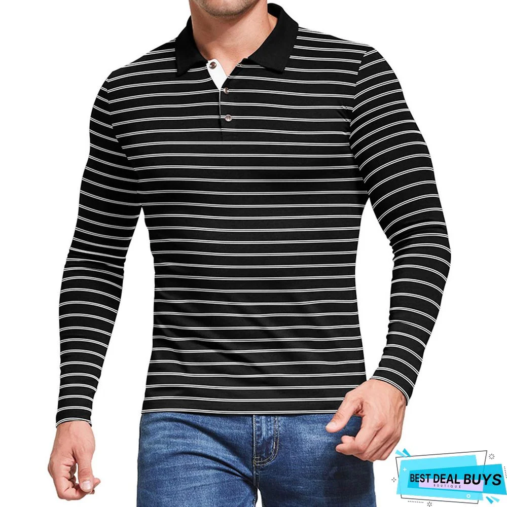 Golf Striped Polo Shirt Custom T-Shirt European and American Men Lapel Long Sleeve