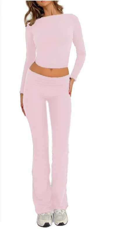 Athvotar Athvotar Fashion Casual Hottie Umbilized Summer Milk Silk Long-Sleeved Top Two Sets Of Women