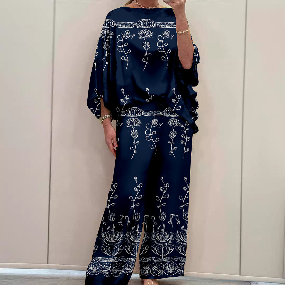Women Long Sleeve V-neck Graphic Floral Printed Top