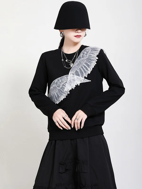 Black Wings Embroidered Sweatshirt