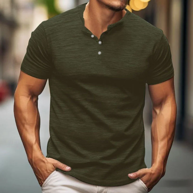 Men's Short Sleeve Button T-Shirt Henley-inspireuse