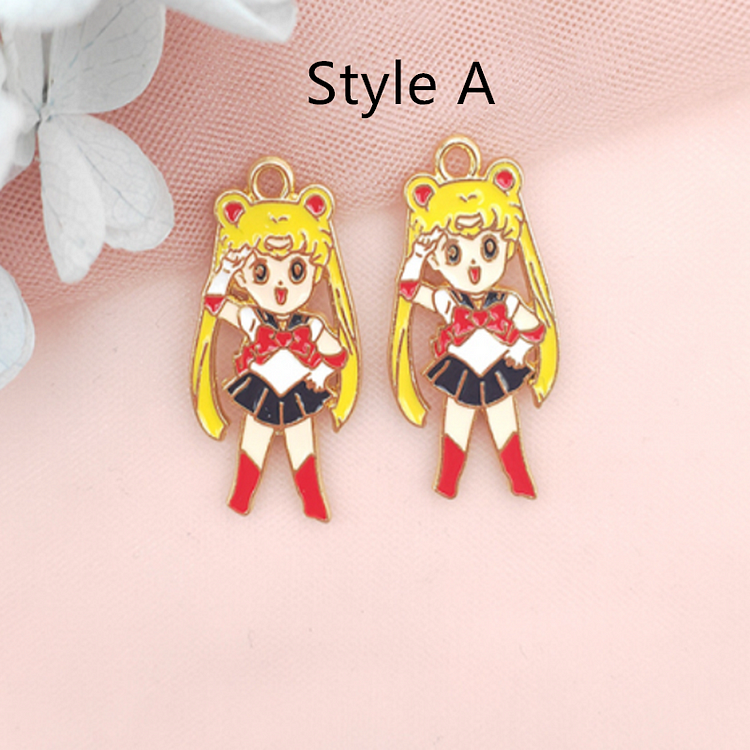 10pcs Alloy Figure Dripping Charm Pendant Necklace Keychain Pendant Earrings DIY Japanese Cartoon Anime Girl Handmade Keychain Necklace