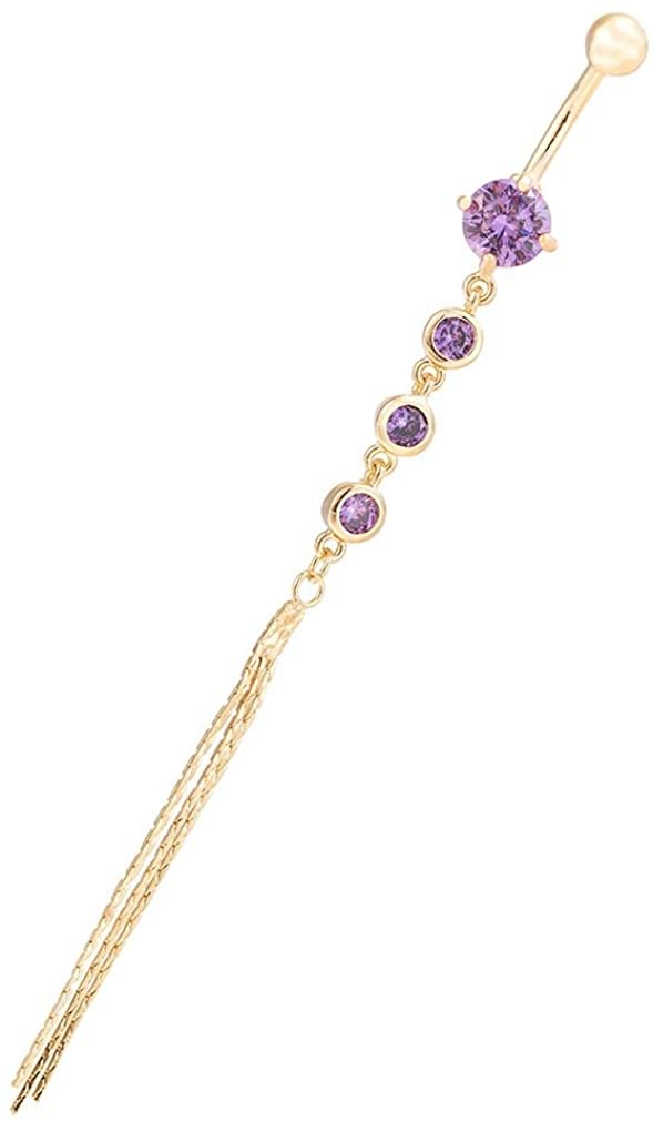JAJAFOOK Surgical Steel Cubic Zirconia Long Dangle Navel Ring Sexy Body Piercing Belly Button