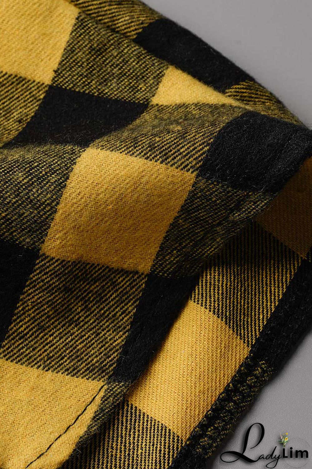 Yellow Casual Street Plaid Print Patchwork Buckle Asymmetrical Turndown Collar Tops