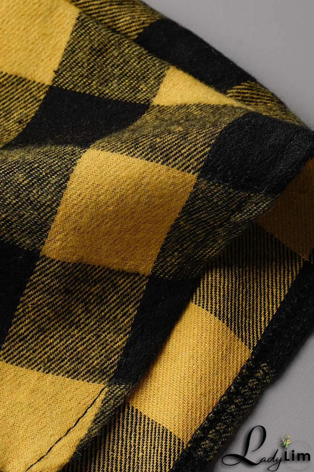 Yellow Casual Street Plaid Print Patchwork Buckle Asymmetrical Turndown Collar Tops