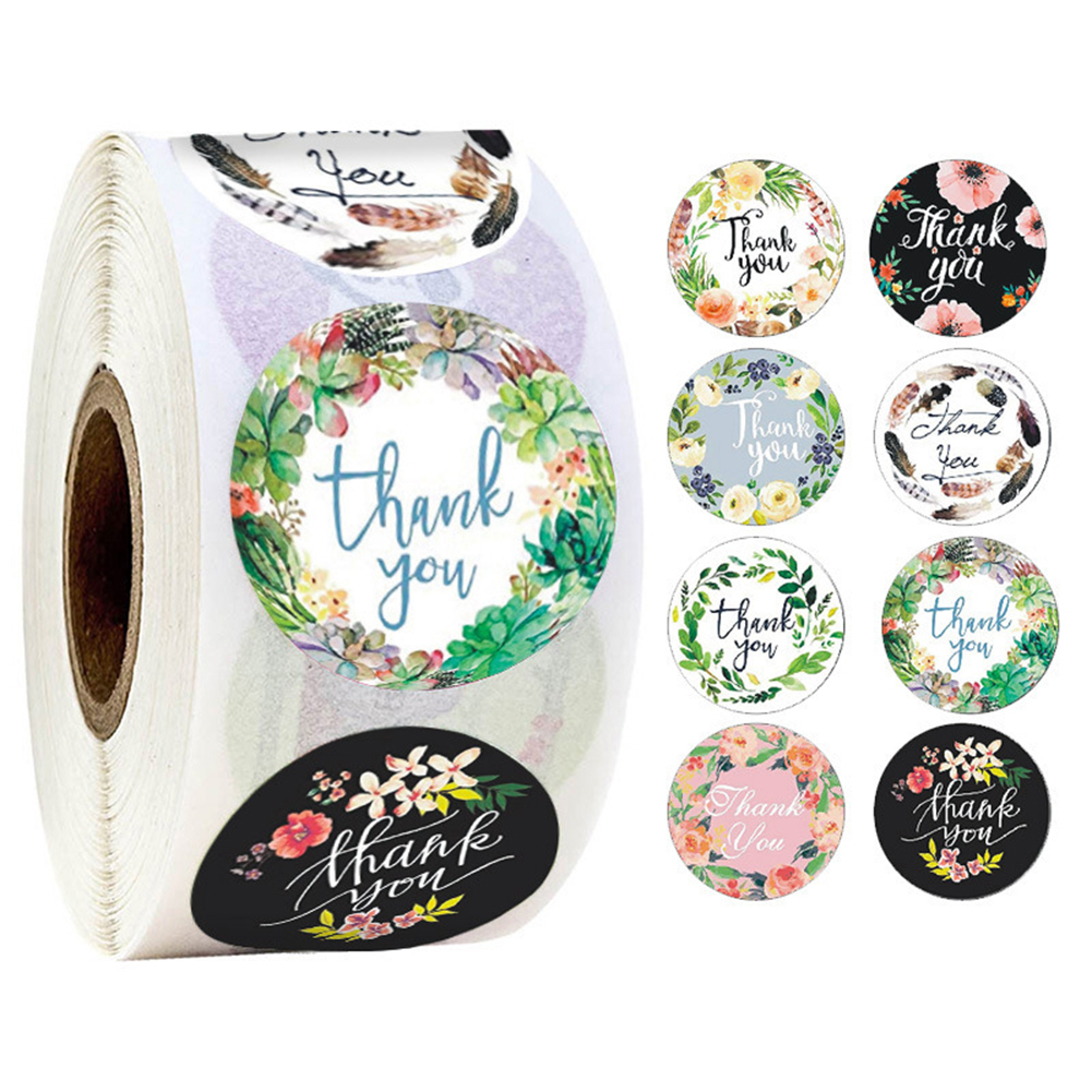 

500pcs/Roll Round Floral Thank You Sealed Label Sticker Gift Wrapping Label, 501 Original