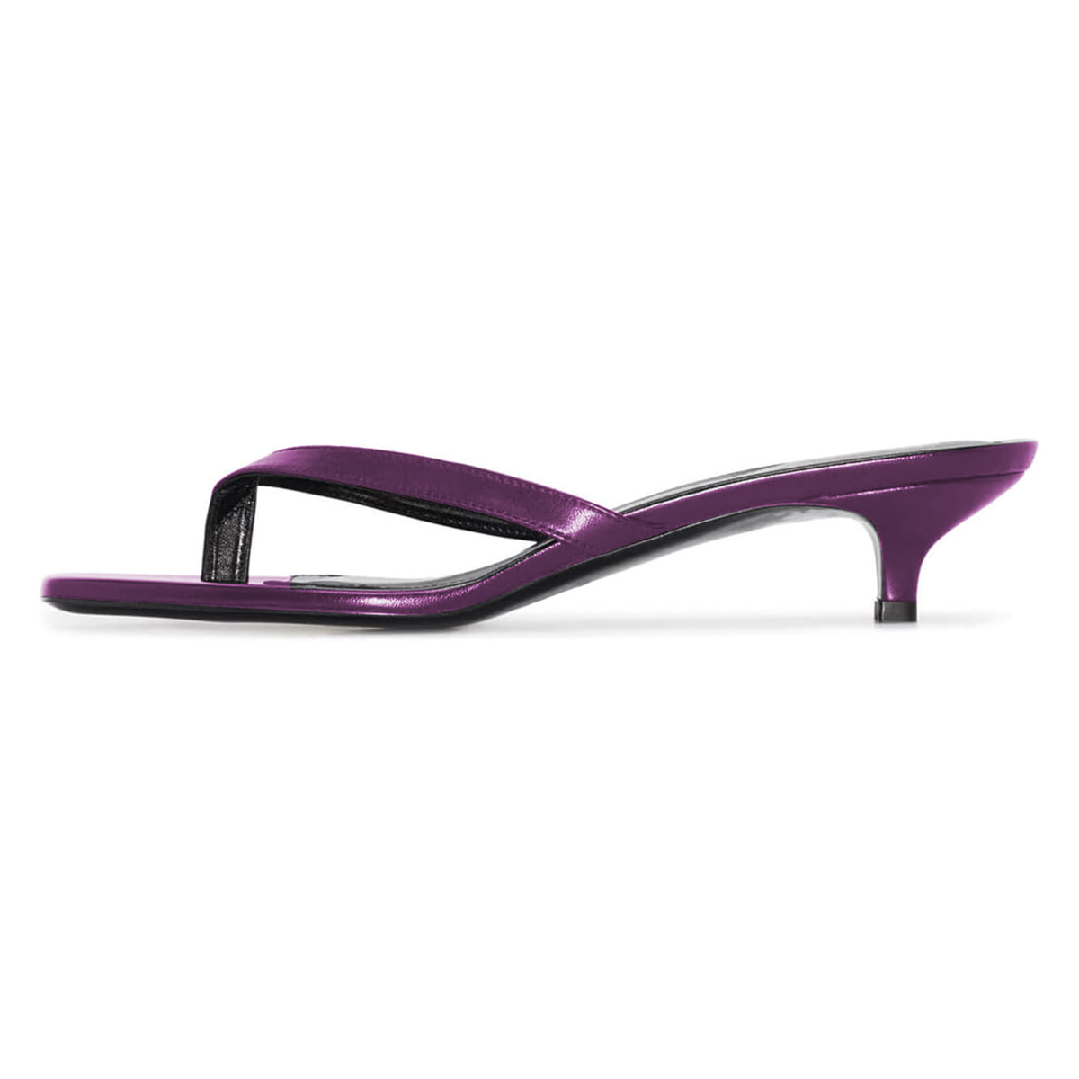 Purple Metallic Finish Open Square Toe Kitten Heel Flip Flops Nicepairs