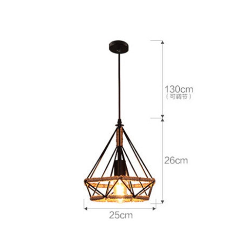 Hemp rope diamond chandelier restaurant loft bar retro wrought iron creative personality industrial style lamps