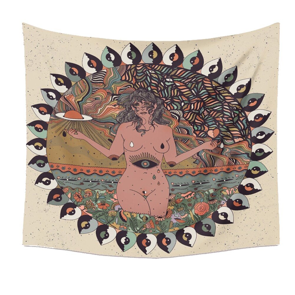 Psychedelic Nude Sexy Woman Skull Lover Tapestry Wall Hanging  Trippy Flower Tapestry Fantasy Magic Tapestry Wall Art Home Decor