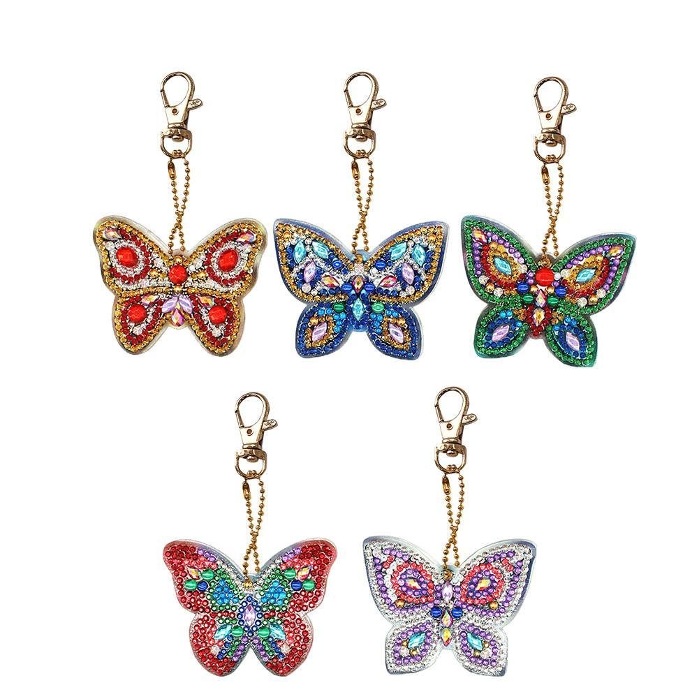 5pcs Butterfly DIY Crystal Rhinestones Diamond Painting Keychain Gift