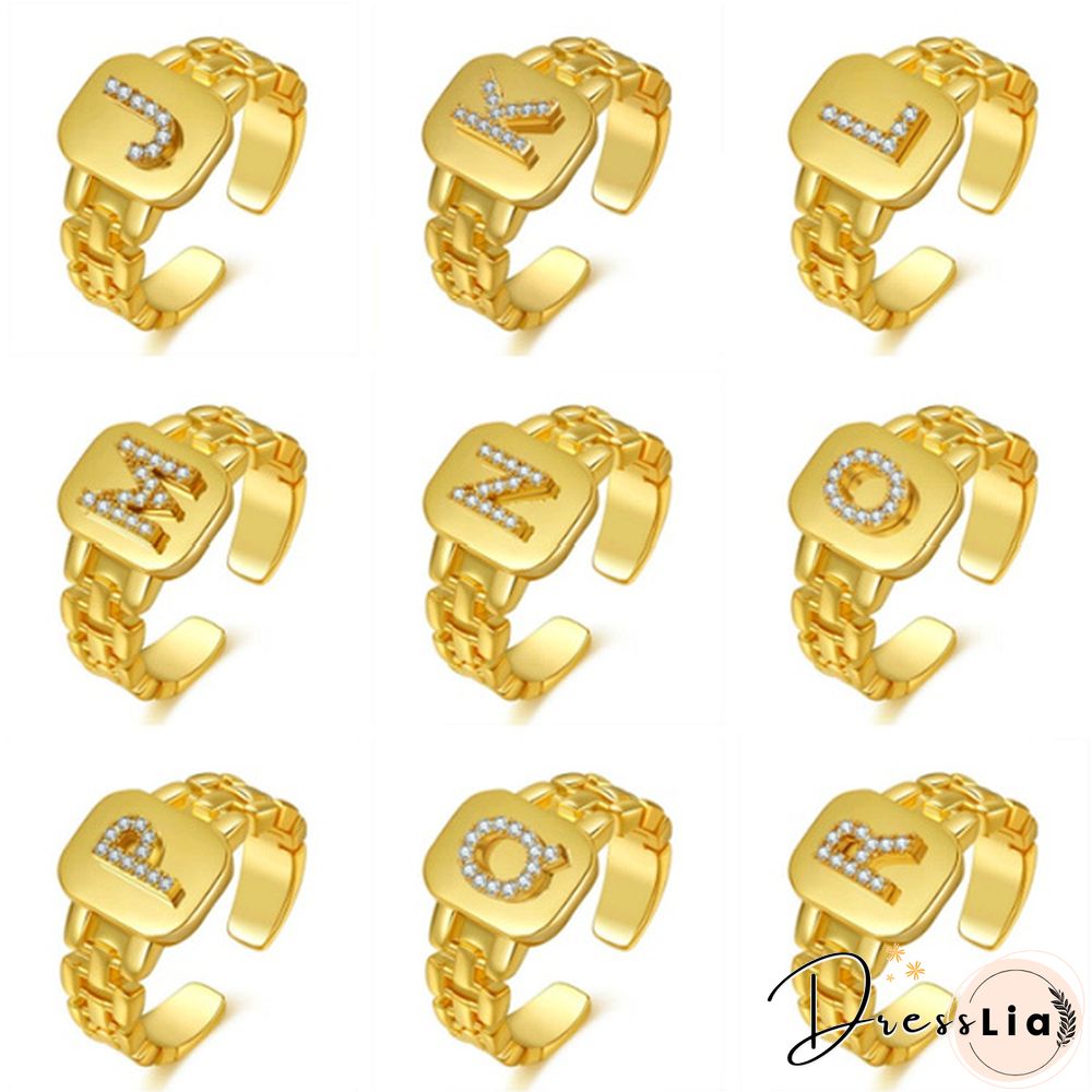 Jewelry Personalized Gold Bold Initial Letter Open Ring Adjustable Women Statement Rings Party|Women&rsquo;s Signet Ring|18K Gold Plated Open Alphabet Rings|Letter A to Z Ring for Women
