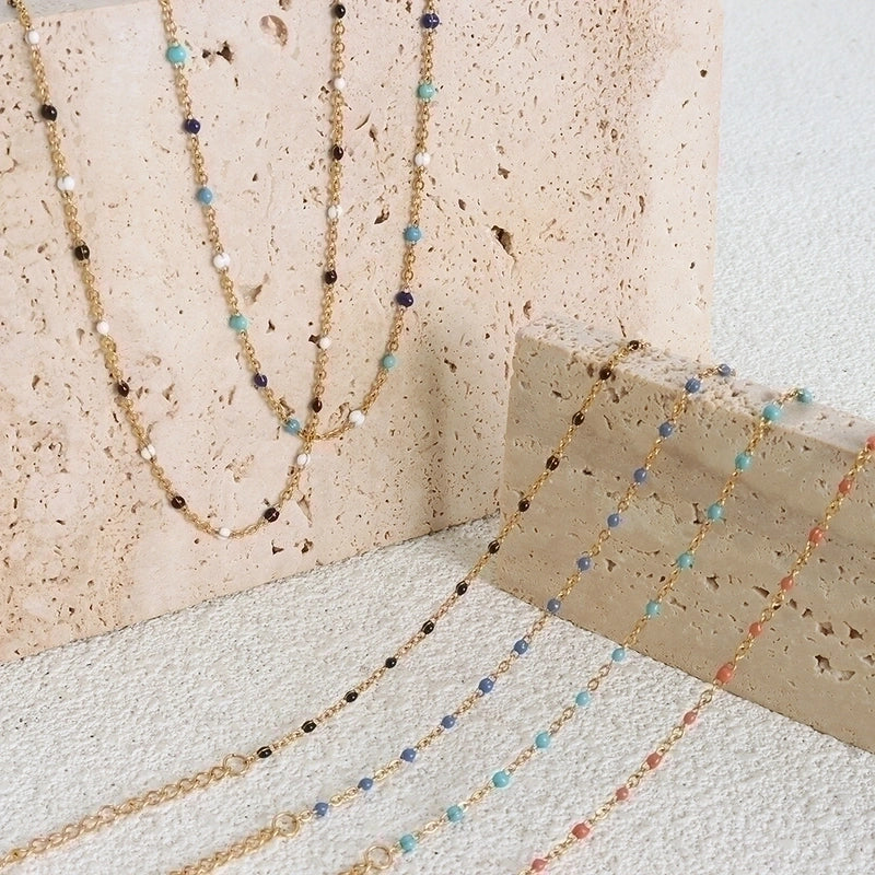 Bohemian Colorful Titanium Steel Enamel Plating 18k Gold Plated Bracelets Necklace